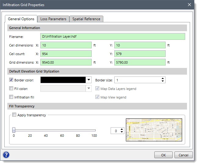 Infiltration Grid Properties dialog box