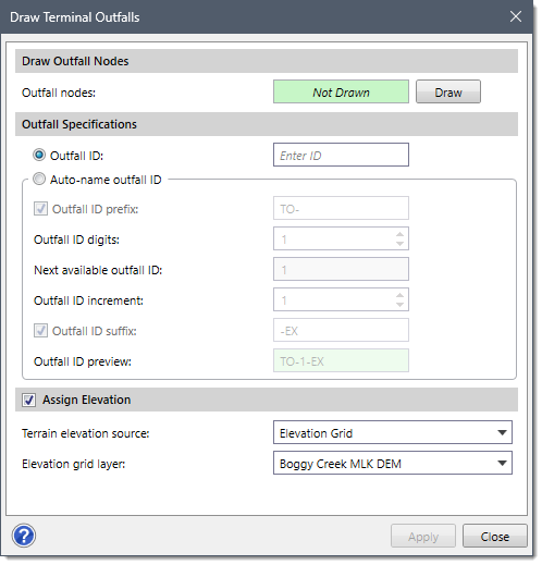 Draw Terminal Outfalls dialog box
