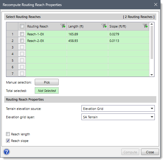 Recompute Routing Reach Properties dialog box