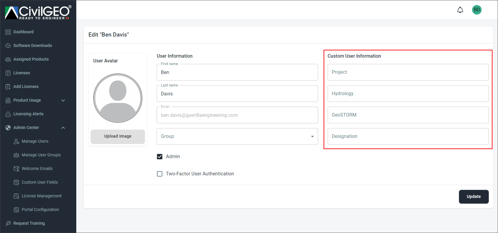 Custom User Information Section