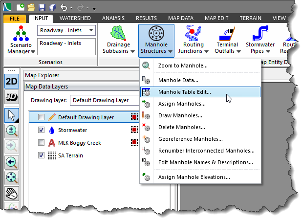 Manhole Table Edit command