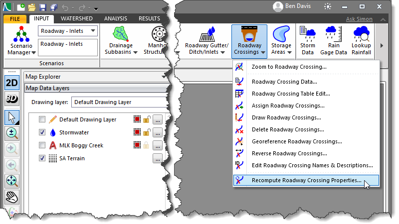 Recompute Roadway Crossing Properties command