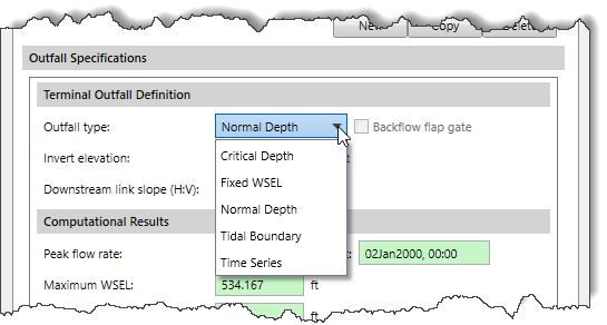 Outfall type dropdown combo box