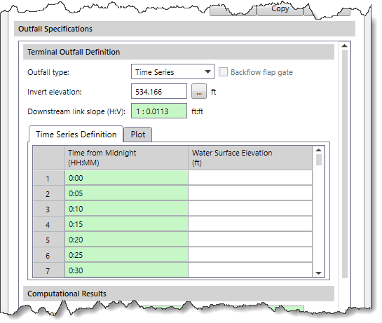 Time Series Definition panel