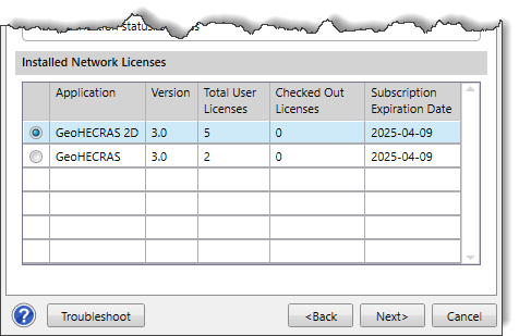 Installed Network Licenses section