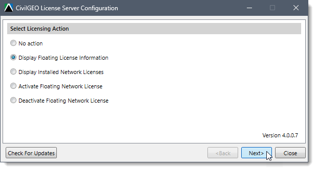 Display Floating License Information option