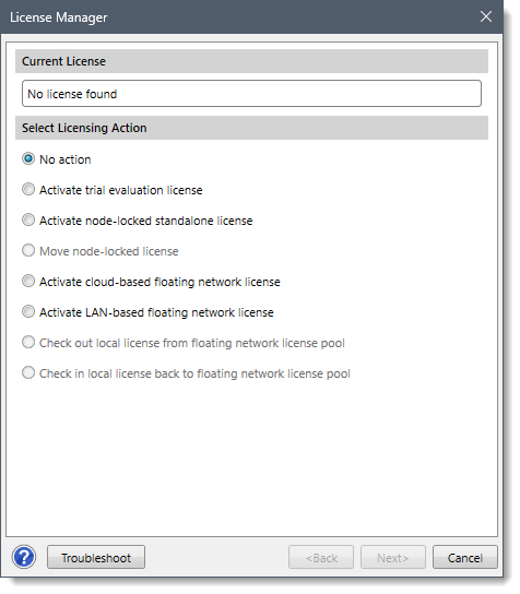 License Manager dialog box