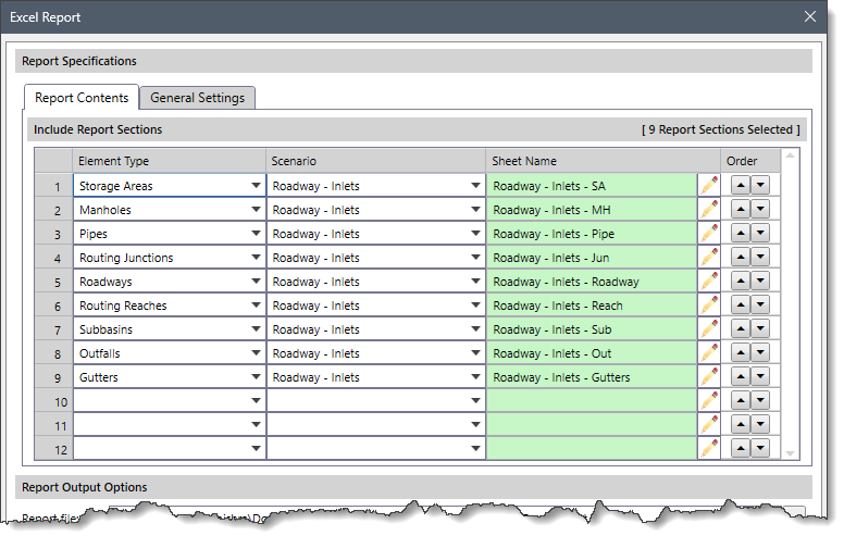 Include Report Sections section under the Report Contents panel