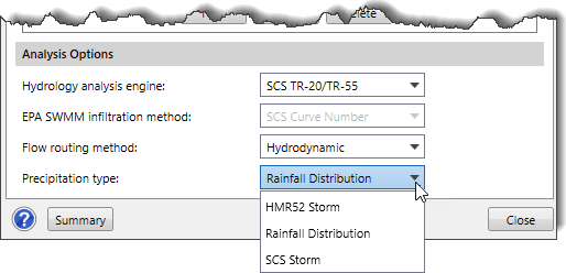 Precipitation type dropdown combo box