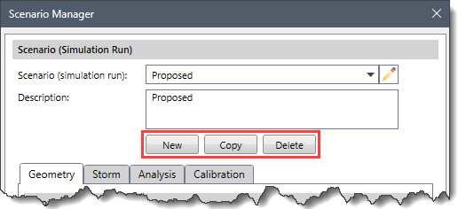 Scenario (Simulation Run) section buttons