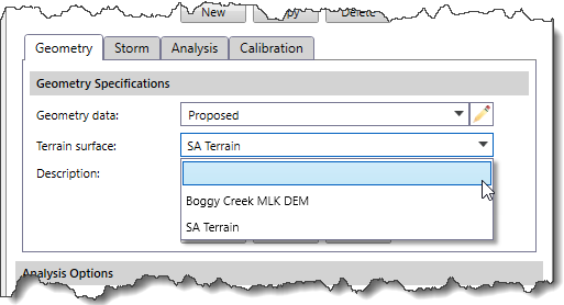 Terrain surface dropdown combo box