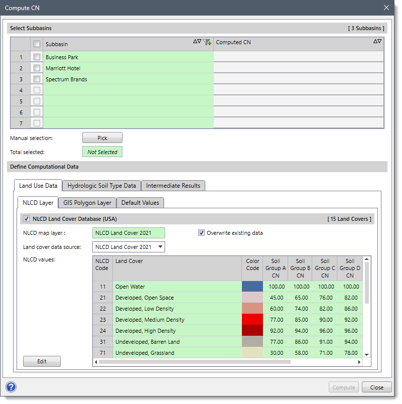 Compute CN dialog box