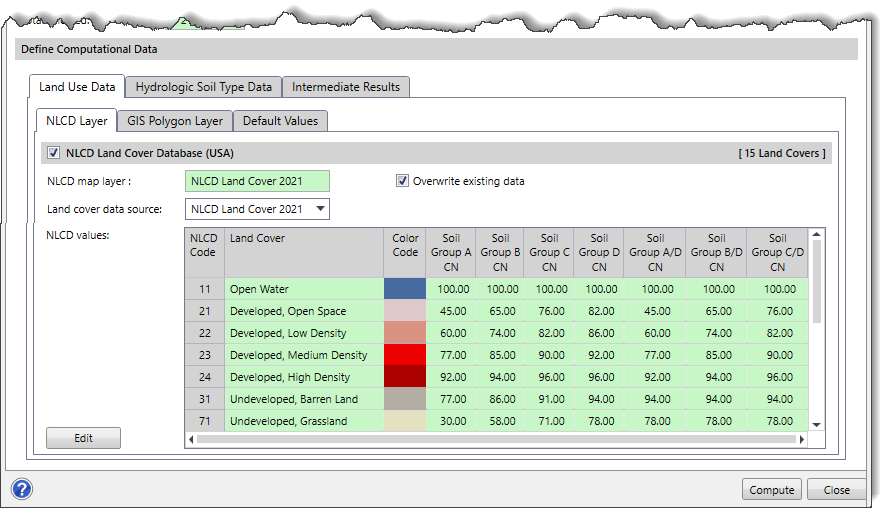 NLCD Layer subpanel