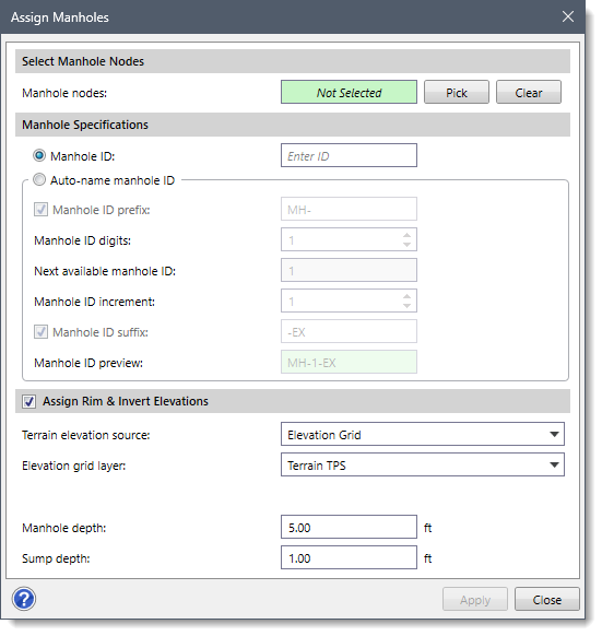 Assign Manholes dialog box