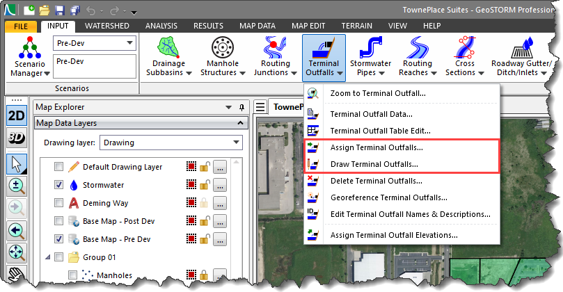 Draw and Assign Terminal Outfalls Command