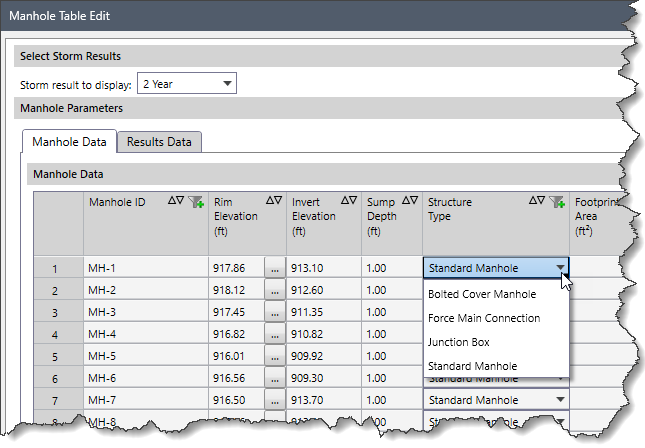 Structure Type dropdown combo box