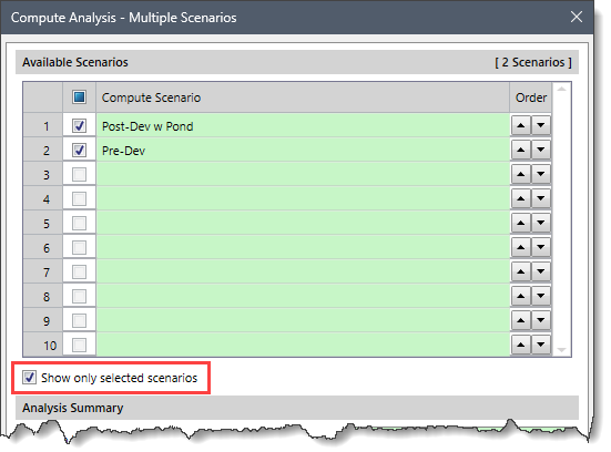 Show only selected scenarios checkbox option