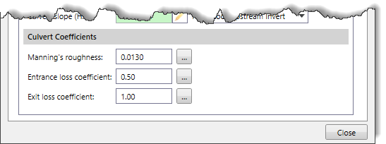 Culvert Coefficients section