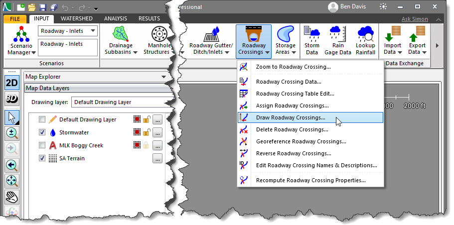 Draw Roadway Crossings Command