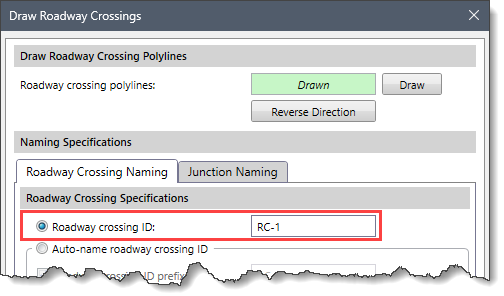 Roadway Crossing ID Radio Button Option