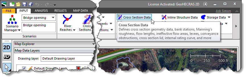 Cross Section Data Input ribbon menu command