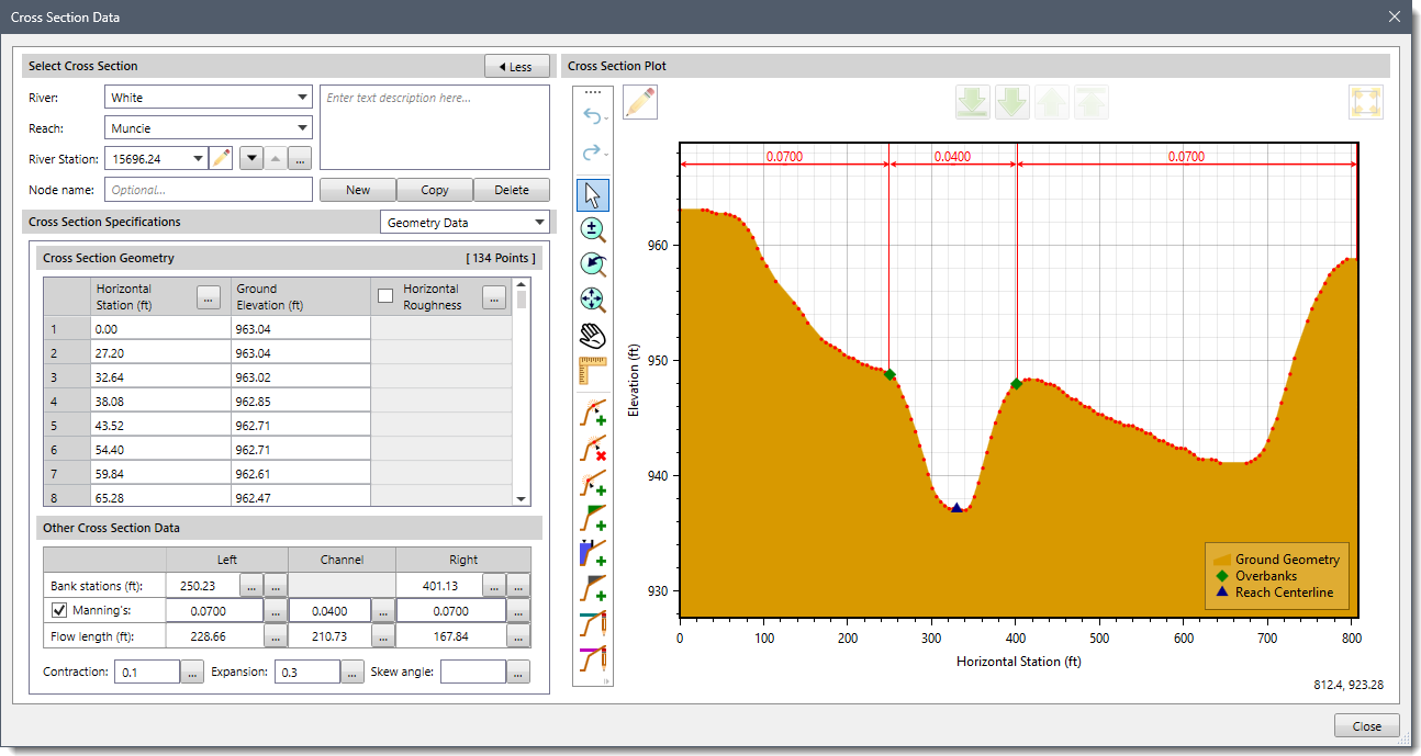 Cross Section Data Dialog Box