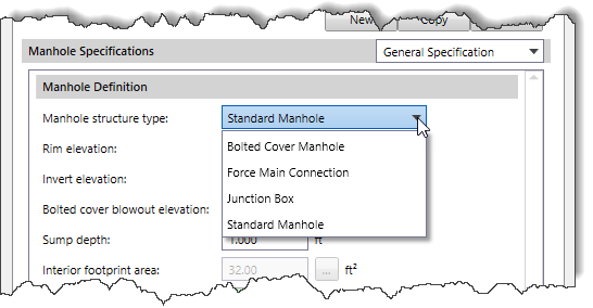 Manhole structure type dropdown combo box
