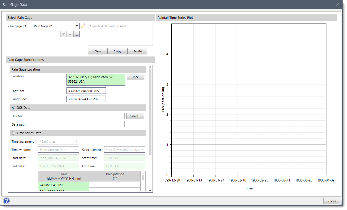 Rain Gage Data dialog box