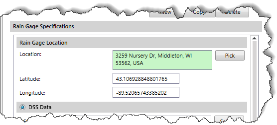 Rain Gage Location section