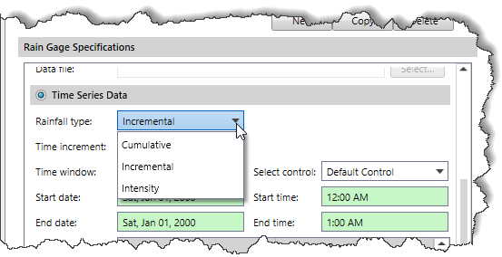 Rainfall type dropdown combo box