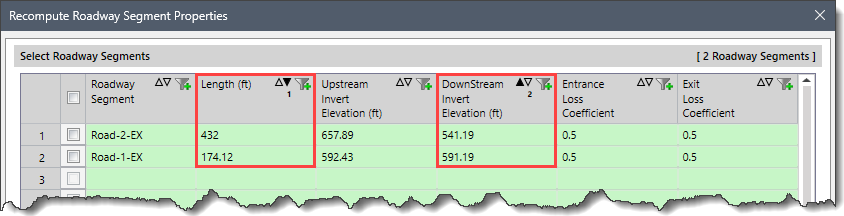 Example of Sorting the Roadway Segments Table