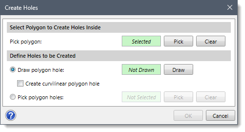 Define Holes to be Created Section