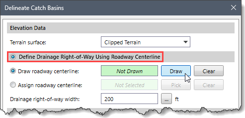 Draw Roadway Centerline Radio Button Option