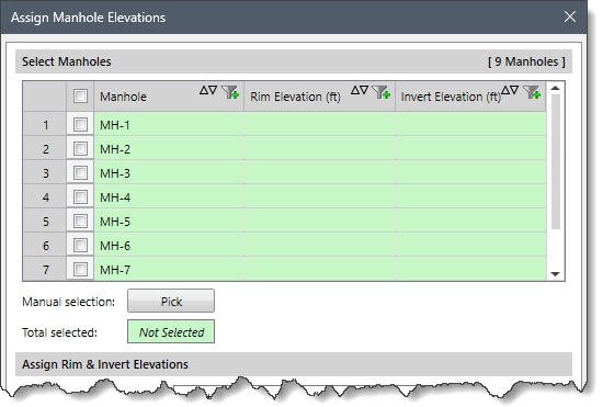 Select Manholes section