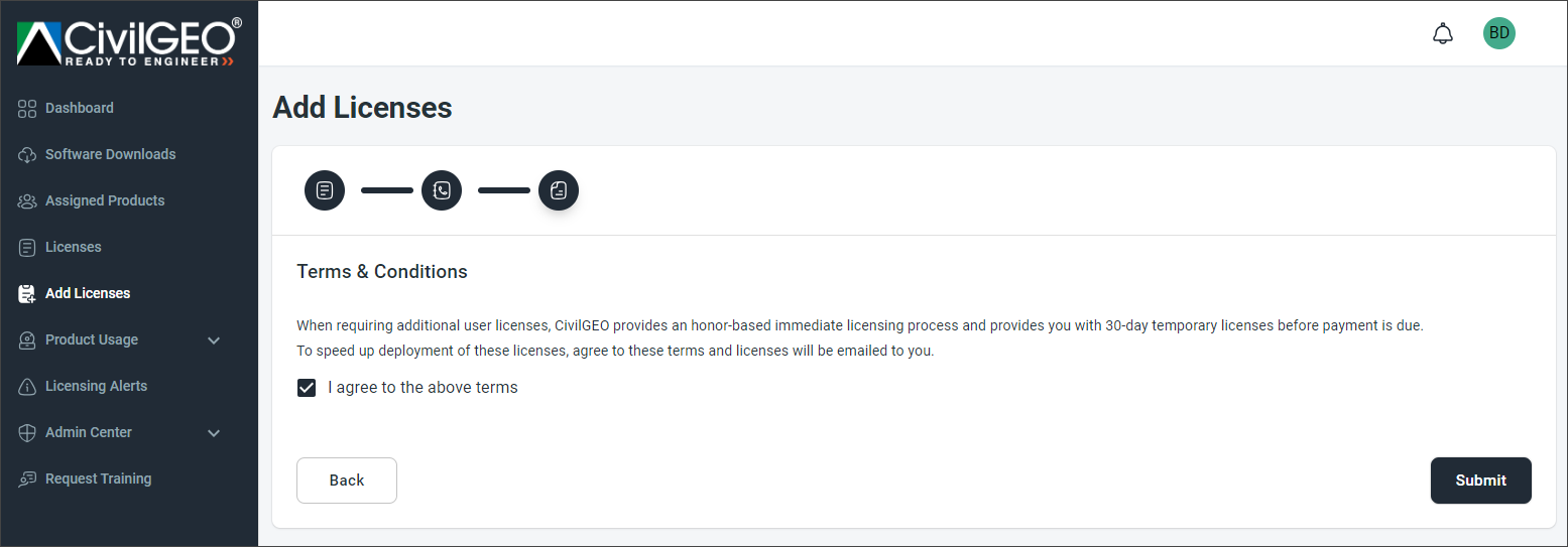 Terms and Conditions section
