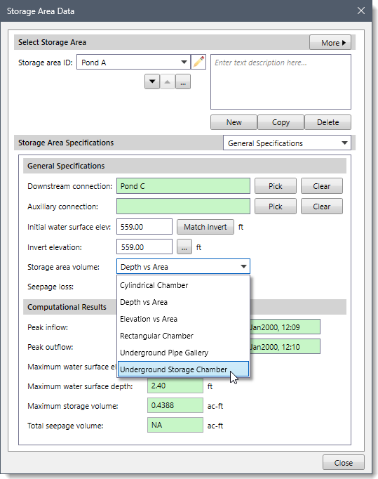 Storage Area Volume Dropdown Combo Box