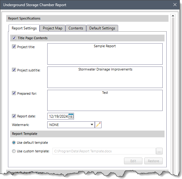 Report Settings Panel