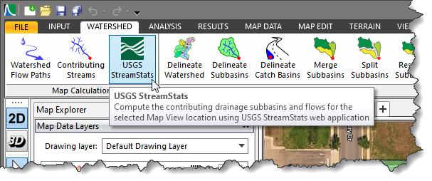 USGS StreamStats Watershed ribbon menu command
