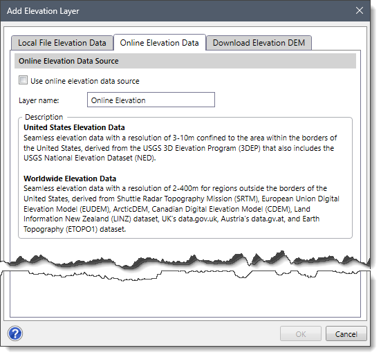 Online Elevation Data Tab