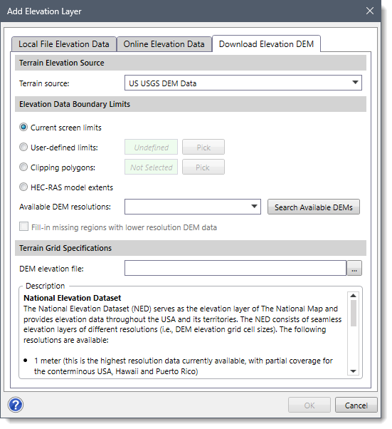 Download Elevation DEM Tab