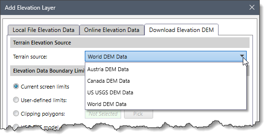 Terrain Source Dropdown Combo Box