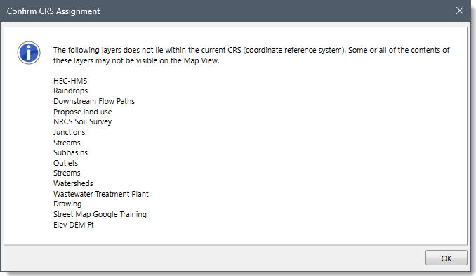 Confirm CRS Assignment Informational Dialog Box
