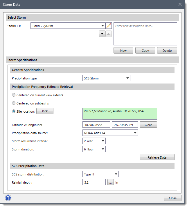 Storm Data Dialog Box