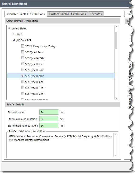 Available Rainfall Distributions Panel