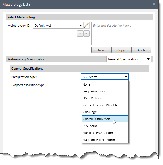 Precipitation type Dropdown Combo Box
