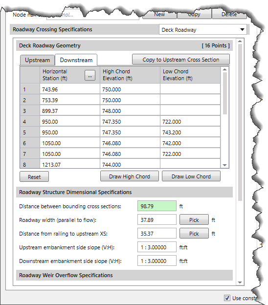 Deck Roadway data panel