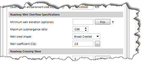 Roadway Weir Overflow Specifications section