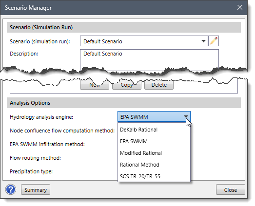 Hydrology analysis engine dropdown combo box