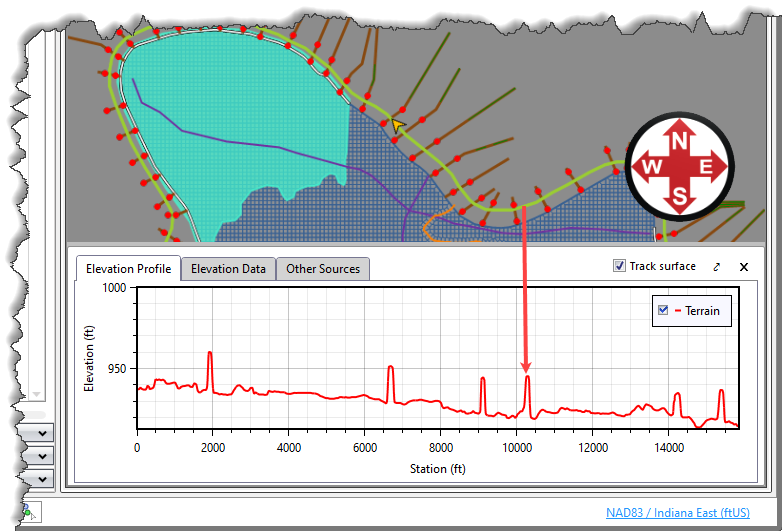 Elevation Profile panel with polyline