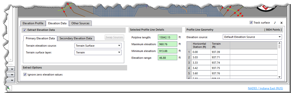 Elevation Data panel